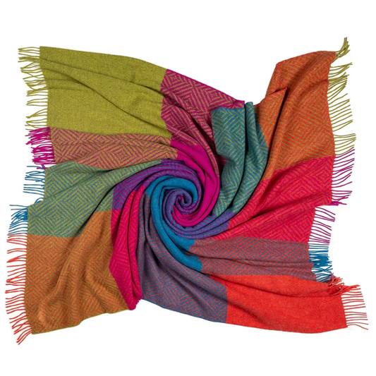 Southampton Herringbone Merino Wool Color Block Throw - Kaleidoscope 55x72