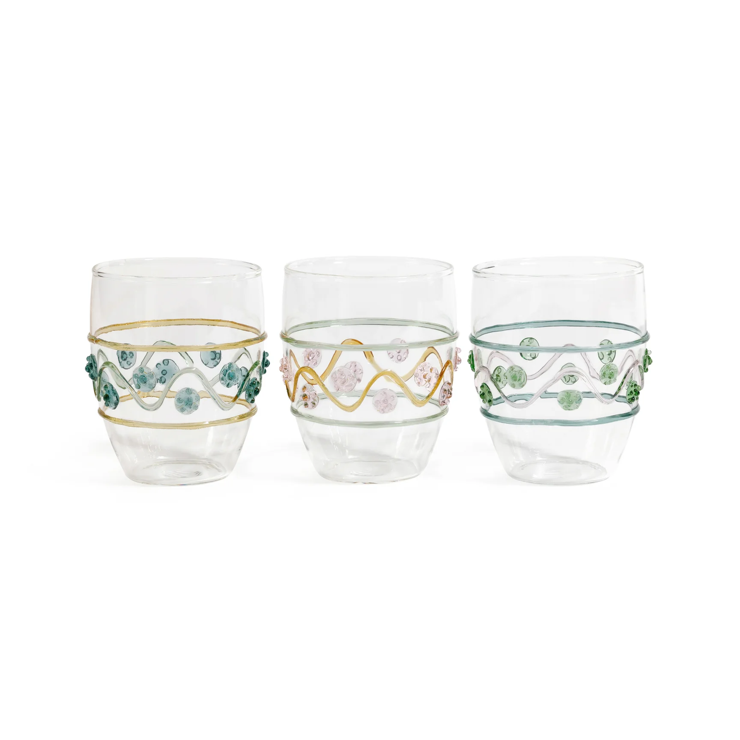 Festa Vetro Glass Tumbler, Green Amber Pink Tones Assorted