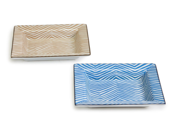 Herringbone Pattern Decorative Tray Assorted 2 Colors: Camel, French Blue - Porcelain