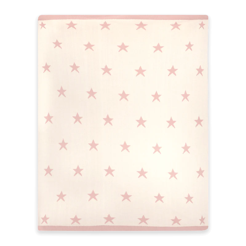 Organic Cotton Jacquard Baby Blanket, Pink Stars Reversible