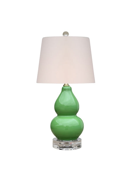 Brigade Berry Green Gourd Lamp w/ Crystal Base 16 High