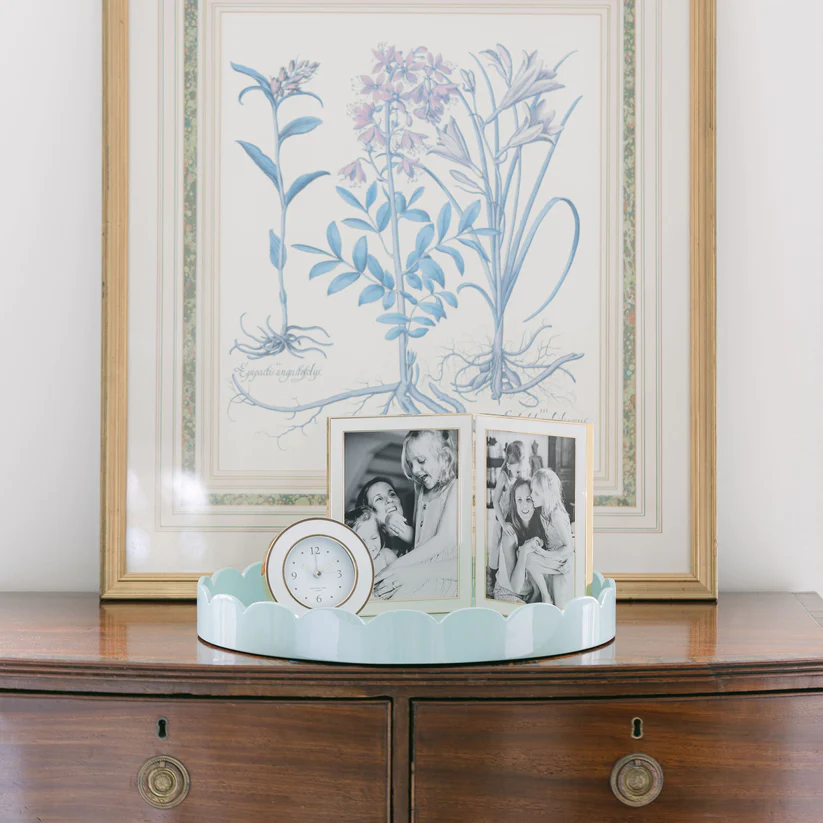 Round Alarm Clock White Emamel with Gold Plate Edge