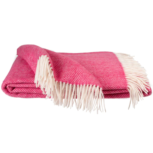Southampton Herringbone Merino Wool Block Throw - Pink 55x72