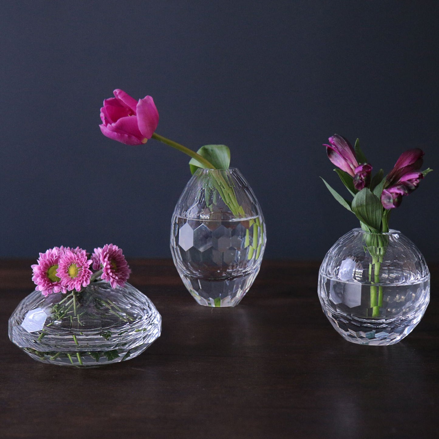 Faceted Clear Glass Round Bud Vase 3.5 x 3.5" H