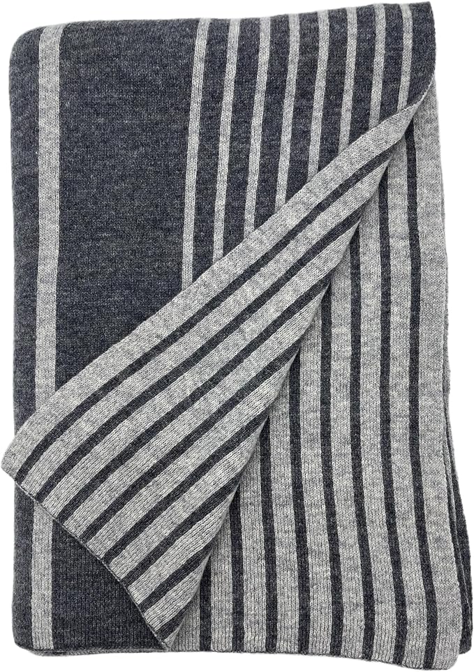 Yorkshire Stripe Knit Throw - Stone & Heather Grey