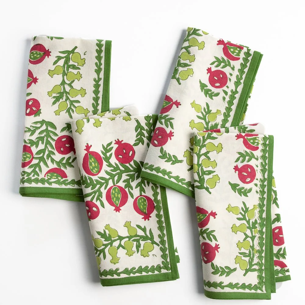Pom Bells Basil & Magenta Napkin Set of 4
