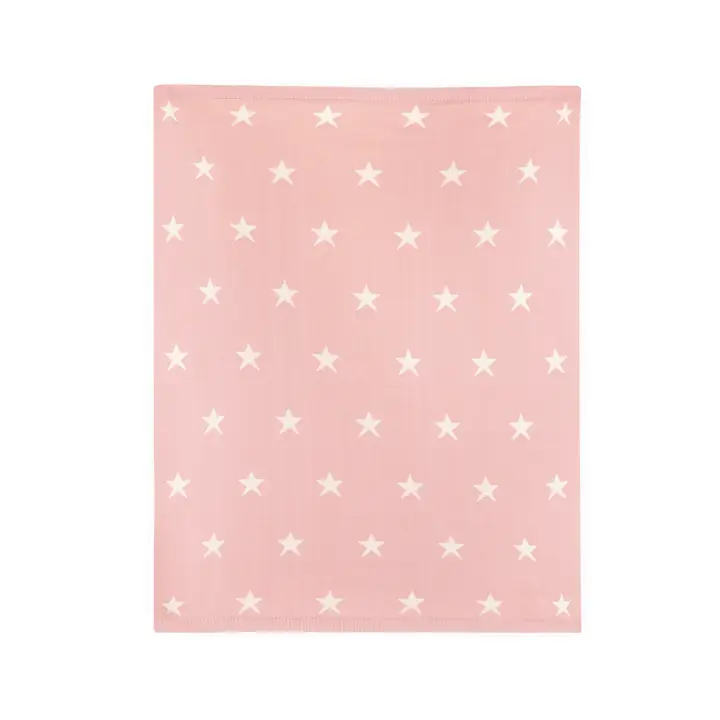 Organic Cotton Jacquard Baby Blanket, Pink Stars Reversible