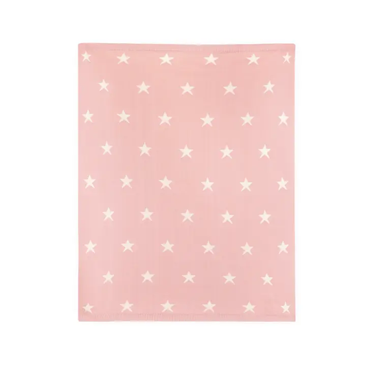 Organic Cotton Jacquard Baby Blanket, Pink Stars Reversible