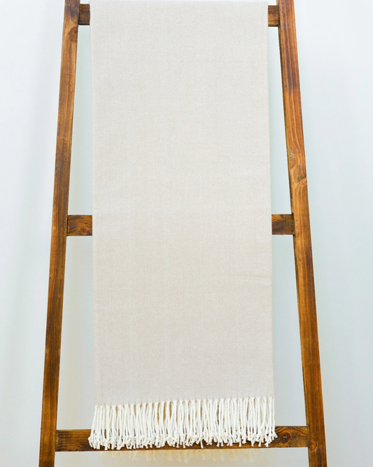 Bisque Adirondack Herringbone Throw With Fringe 50x70