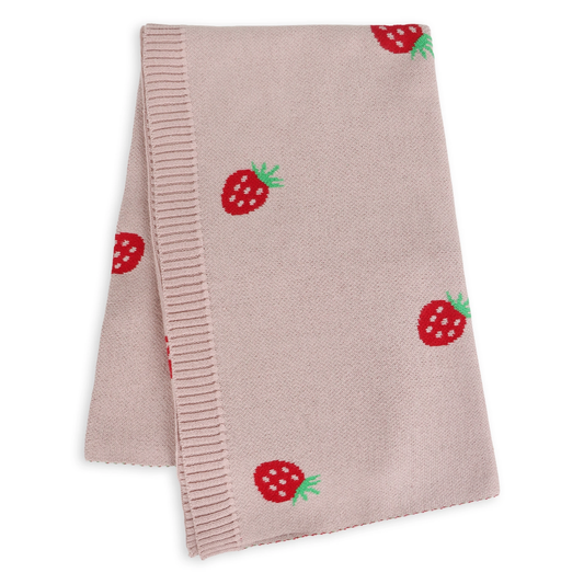 Organic Cotton Jacquard Baby Blanket, Strawberry
