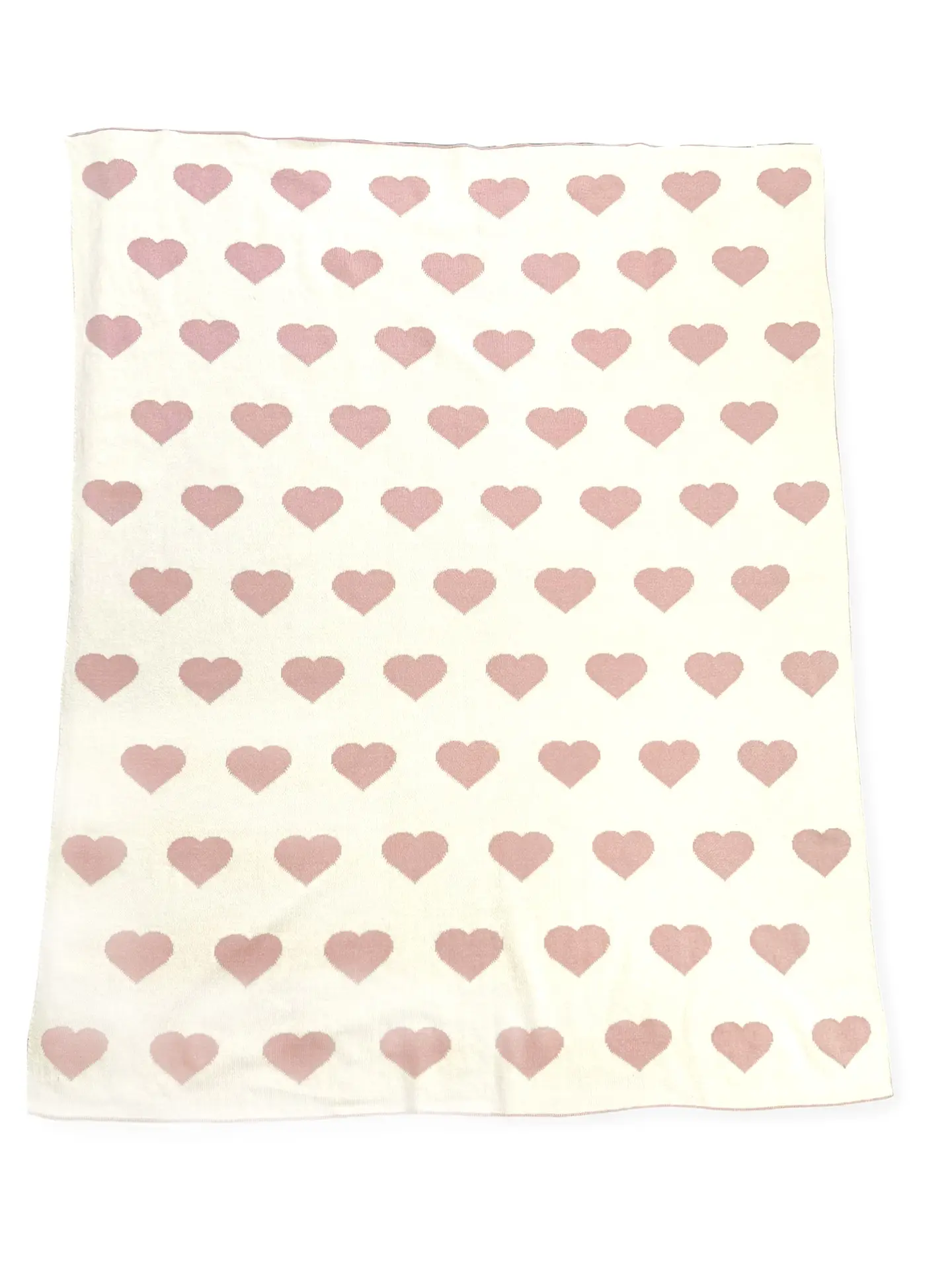 Organic Cotton Sweater Knit Baby Blanket Pink Hearts 30x 42