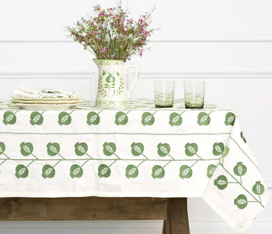 Pomegranate Crewel Green Tablecloth, 60x120