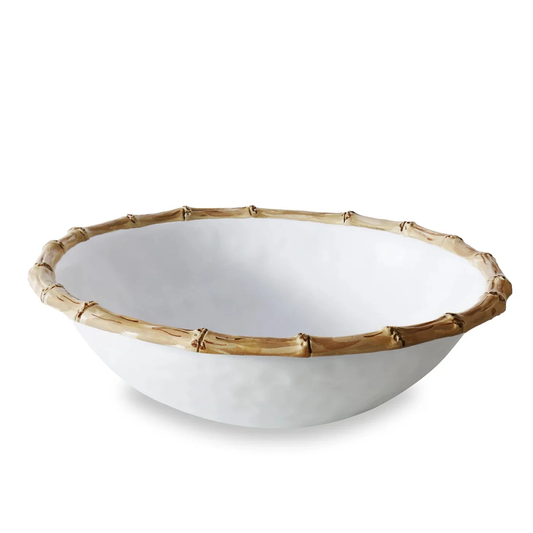 Melamine Bamboo Large Salad Bowl, White and Natural