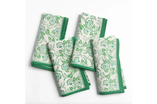 Gardenia Vine 100% Cotton Emerald Napkin Set of 4