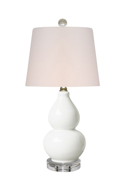 Cream White Double Gourd Lamp with Crystal Base 16 In.