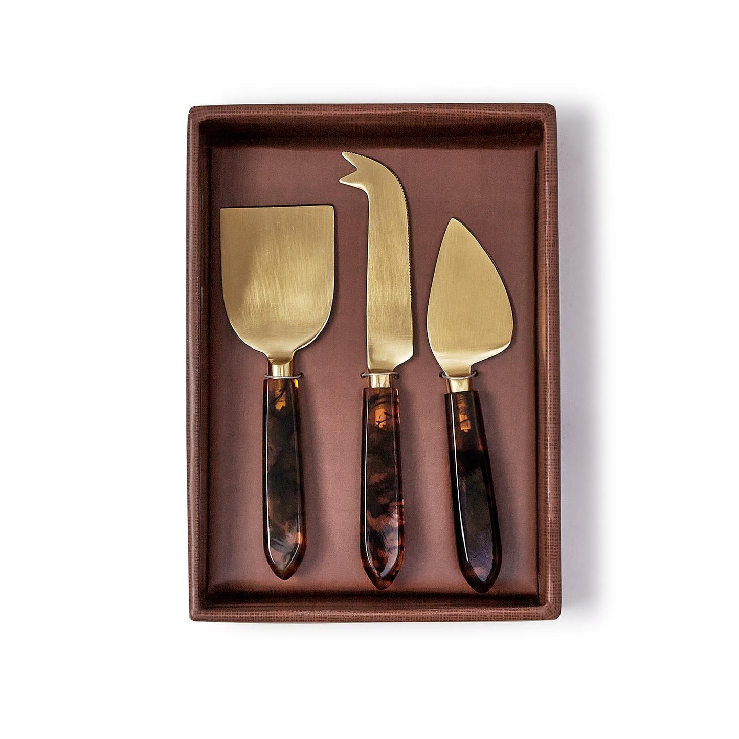 Set of 3 Tortoise Swirl Cheese Knives in Gift Box