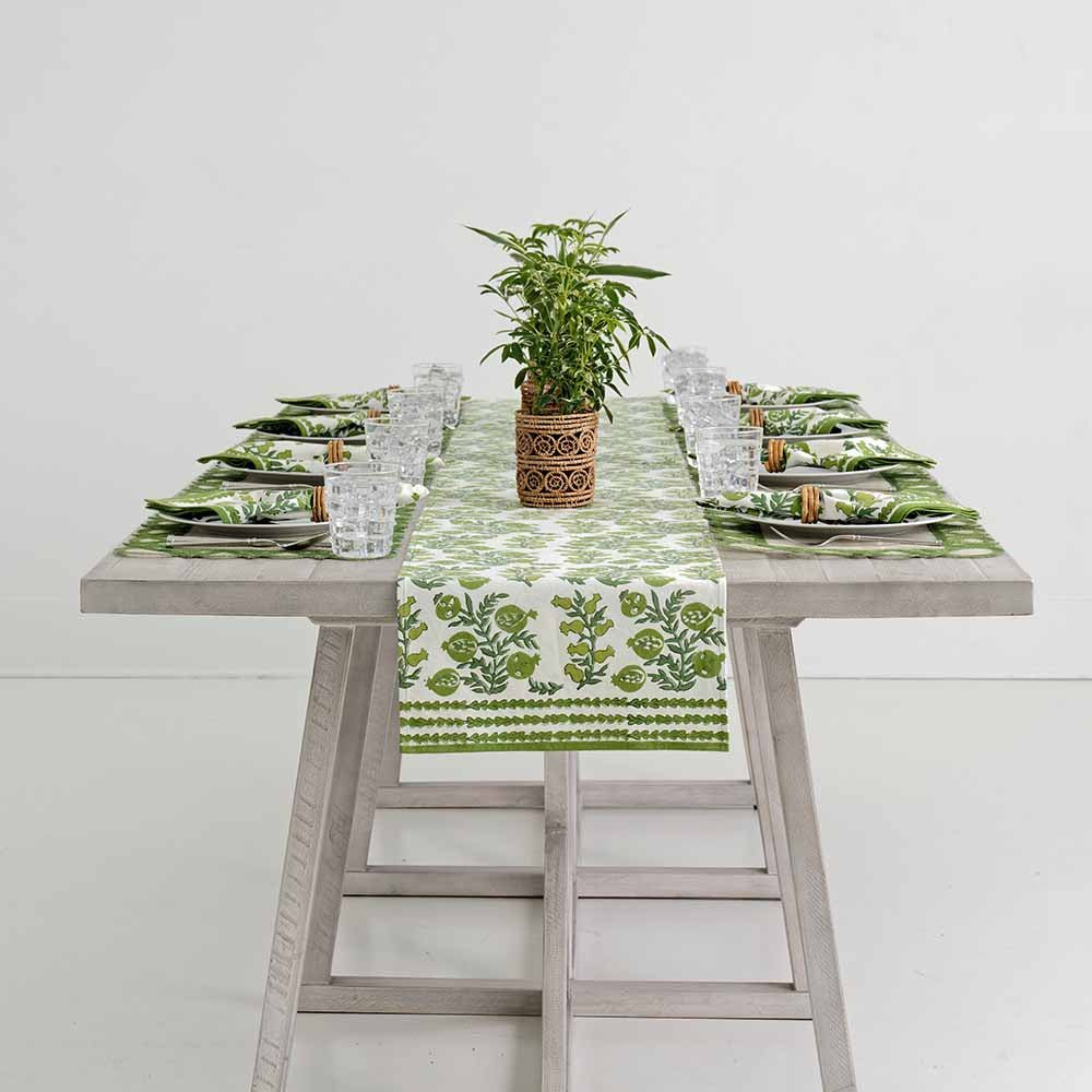 Pom Bells Green Table Runner Cotton 14 x 108