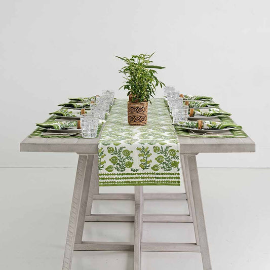 Pom Bells Green Table Runner Cotton, 14" x 108"