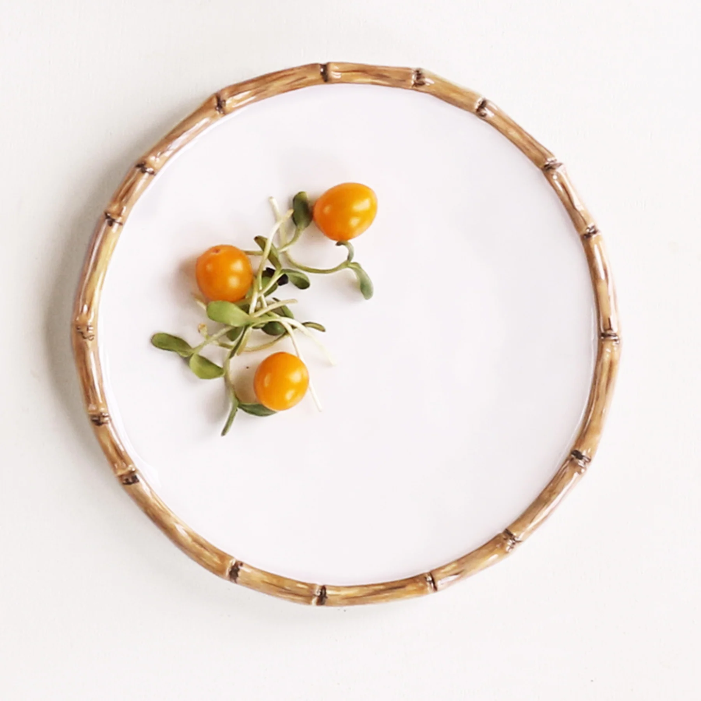 Melamine Bamboo 9" Salad Plate, Set of 4 (White and Natural)