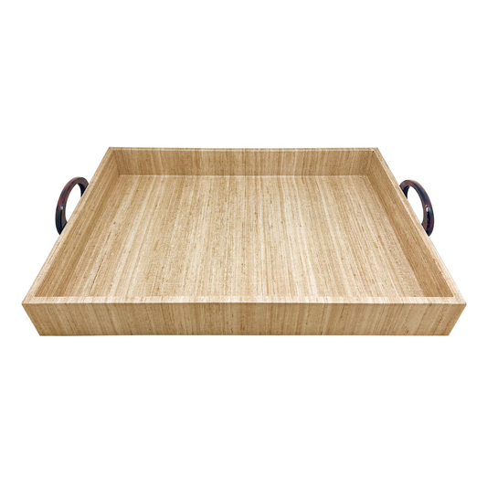 Mallorca Grasscloth and Tortoise Handled Tray - Large