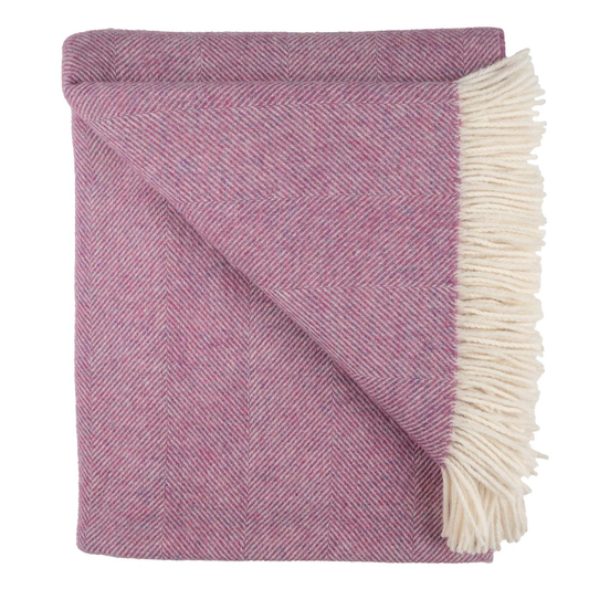 Southampton Herringbone Merino Wool Block Throw - Pink 55x72