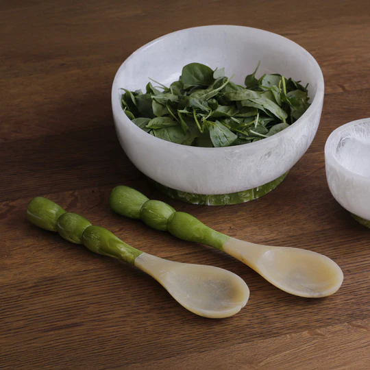 Large Bowl w/ Base White/Green, Resin