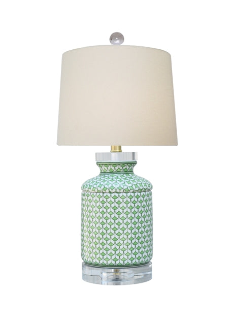 Round Green Fish Scale Lamp with Crystal Base 17 Inches High
