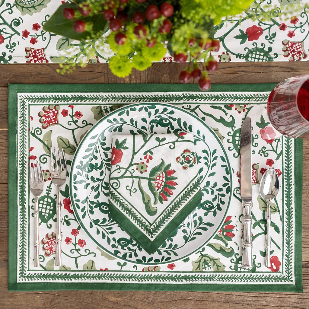 Pomegranate Con Con Red Green Placemats Set of 4 13x19