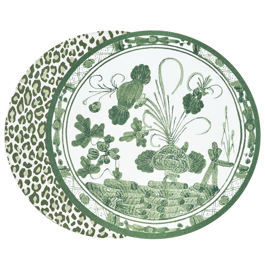 Faenza Green & White Cheetah Reversible Round Placemats, Set of 4