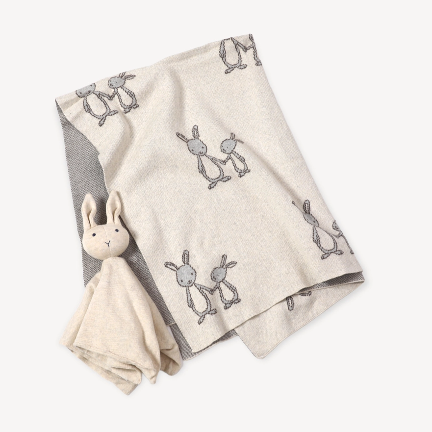 Organic Cotton Jacquard Baby Blanket, Bunny