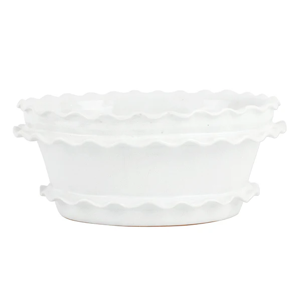 Garden White Ruffle Oval Planter