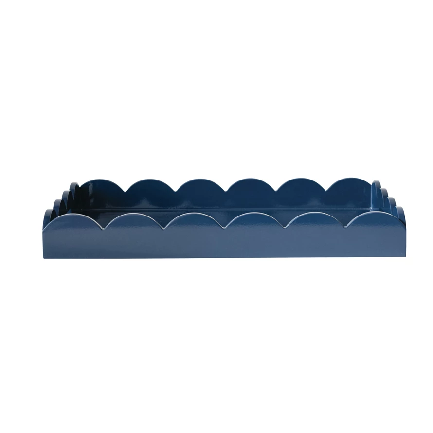 Navy Lacquered Scalloped Tray w/ Handles, 20 x 14