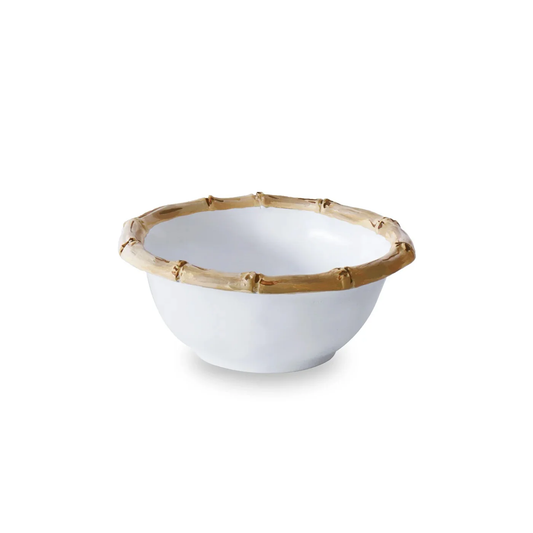 Melamine Bamboo Small Dip Bowl, White and Natural