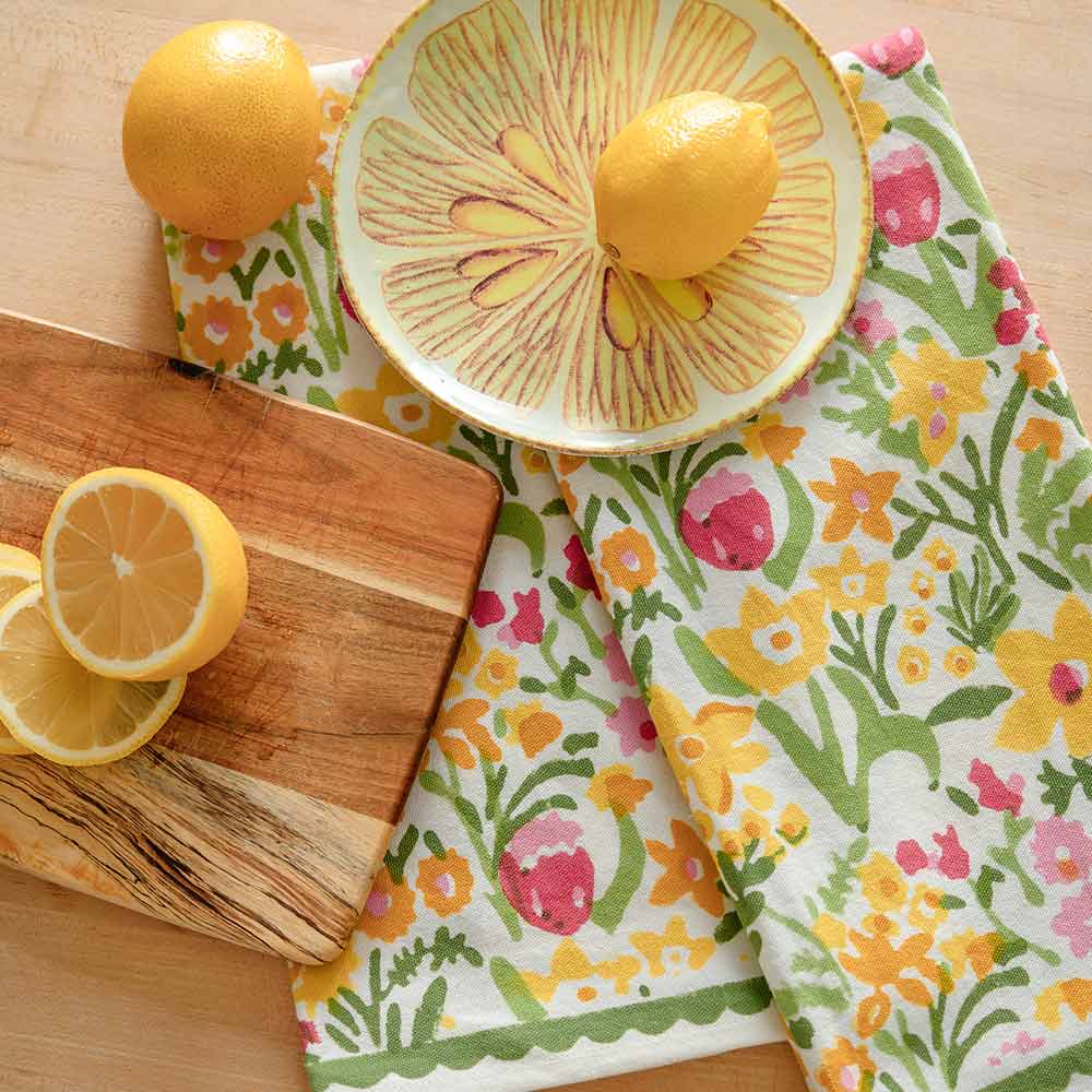 70s Flower Tea Towels, Pair