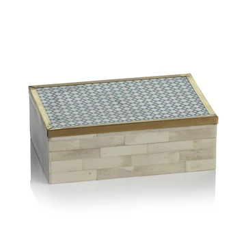 White Bone & Brass Box, Blue Pattern