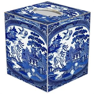 Tissue Box Cover Paper Mache - Blue Willow