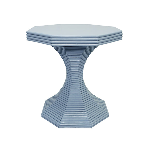 Octagonal Light Blue Rattan/Reeded Side Table, 24.25" Diameter