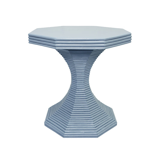 Octagonal Light Blue Rattan/Reeded Side Table, 24.25" Diameter