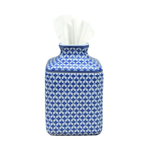 Fish Scale Porcelain Tissue Box, Blue & White