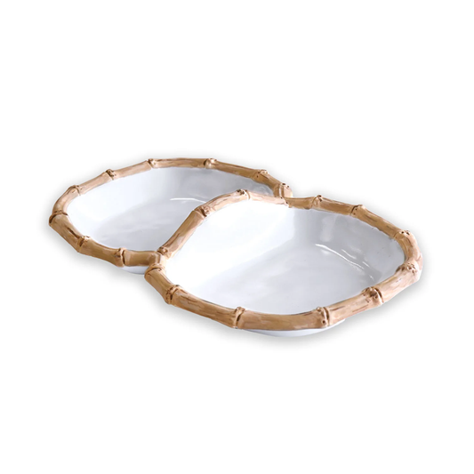 Melamine Bamboo Double Dip, White and Natural