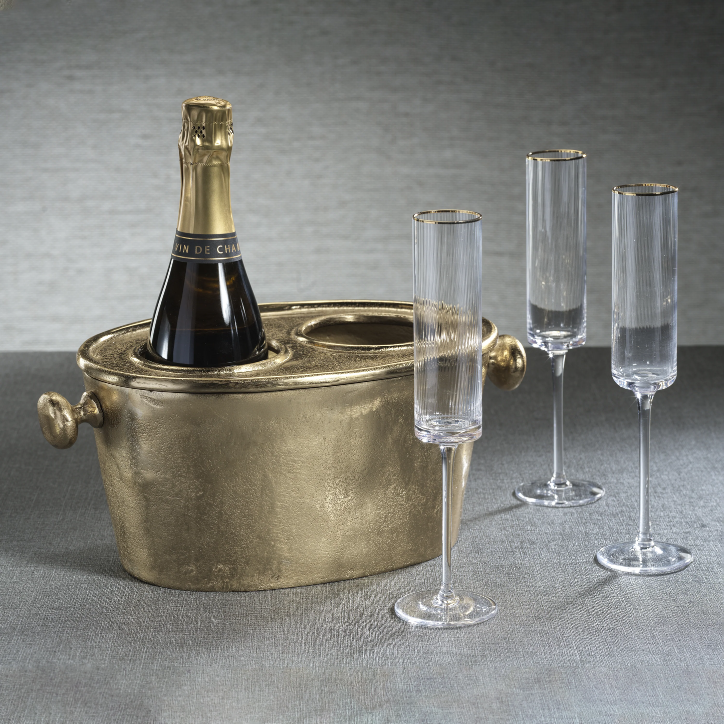 Gold Aluminum Two Bottle Wine Holder and Chiller 12.75 8.5