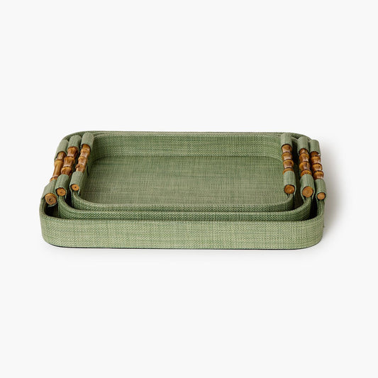 Monaco Green Seagrass Tray Bamboo Handles, Small