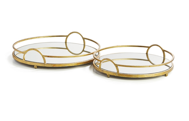 Hudson Round Mirror Tray, Antique Gold