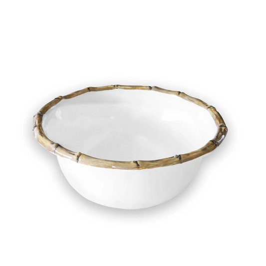 Melamine Bamboo Cereal Bowl, Set of 4 (White and Natural)