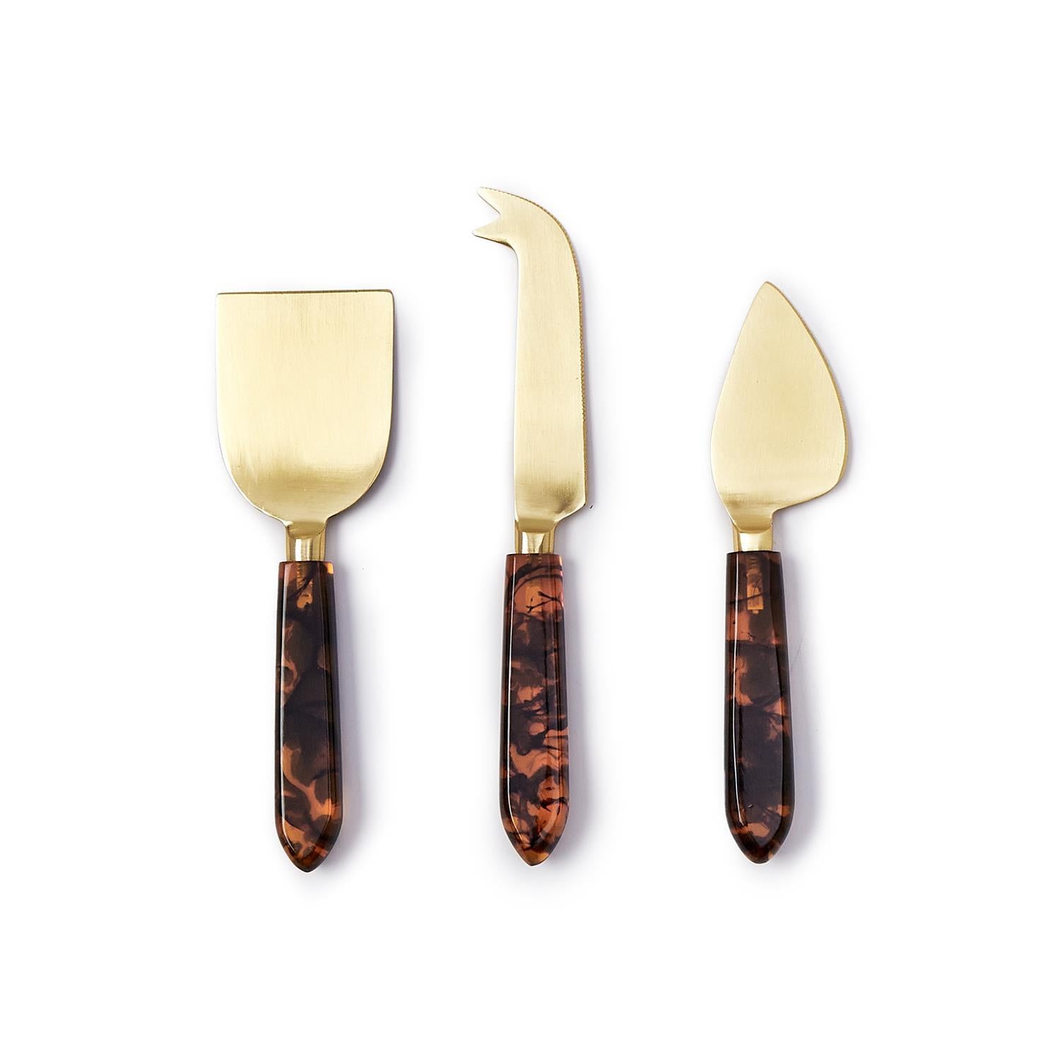 Set of 3 Tortoise Swirl Cheese Knives in Gift Box
