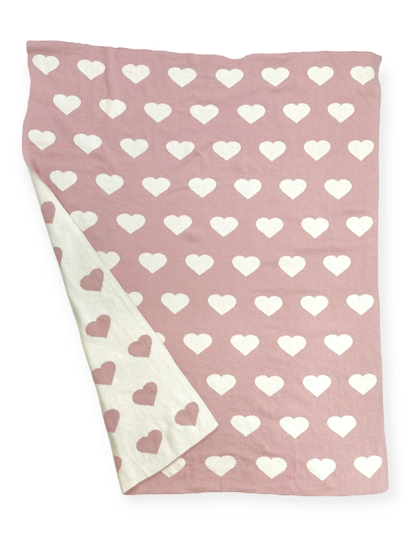 Organic Cotton Sweater Knit Baby Blanket Pink Hearts 30x 42