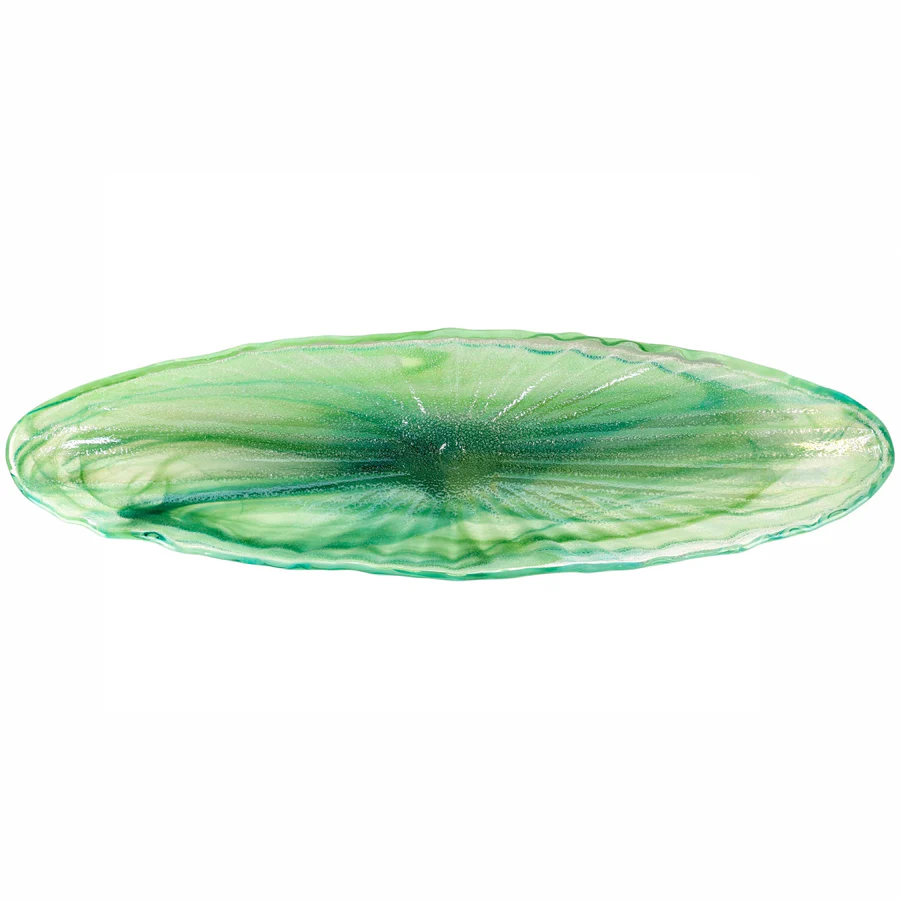 Onda Glass Green Long Oval Bowl 26"