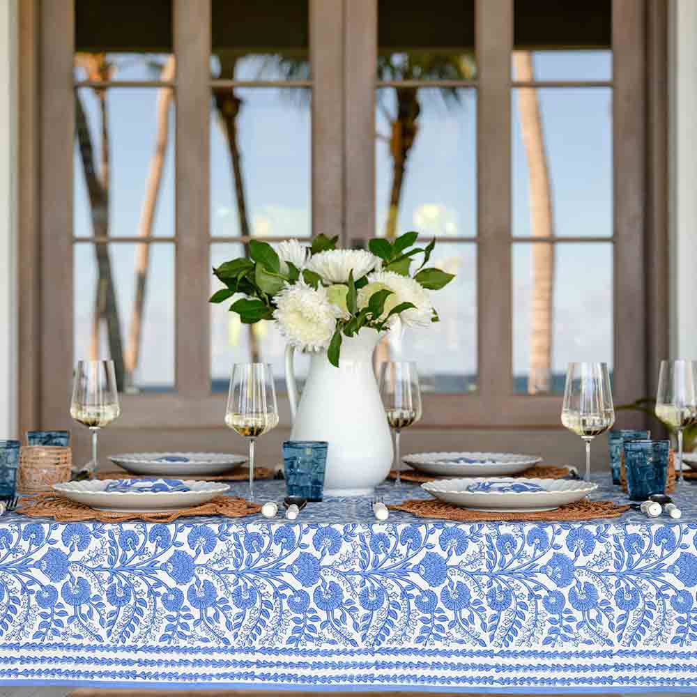 Cactus Flower Blue Tablecloth, 60x90