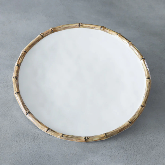 Melamine Bamboo 11" Dinner Plate Set of 4 (White and Natural)