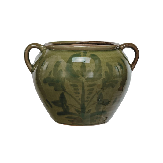 Hand-Painted Green Terra-Cotta Urn w/ Handles
10.75 In x 9.25 In